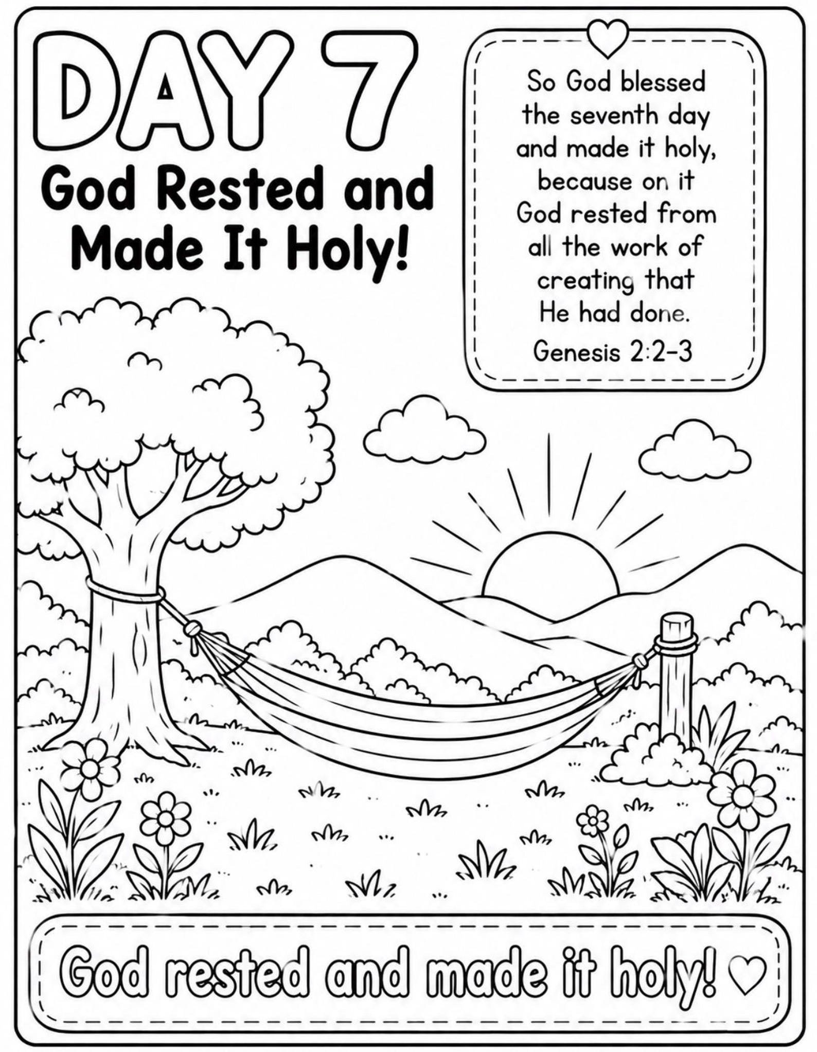 Day 7 Creation Coloring Page | Genesis Bible Rest Theme (PDF Download ...
