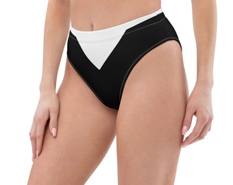 Dynamische weiße und schwarze eckige Bikinihose mit hoher Taille