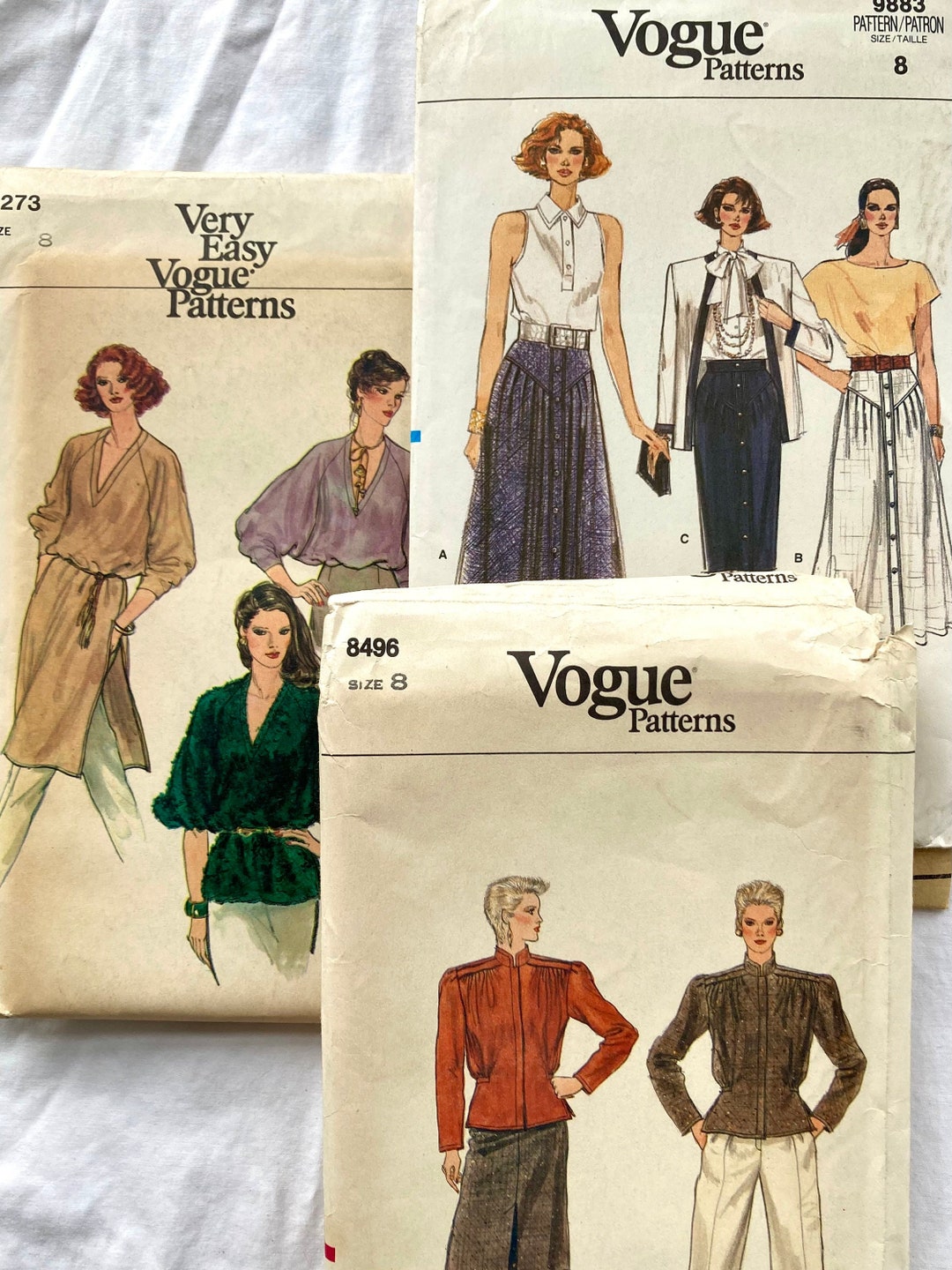 Vogue 1980s Uncut Sewing Pattern Bundle Size 8: Patterns 9883, 8496 ...
