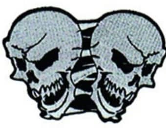 Double Skull Biker Embroidered Patch S015P