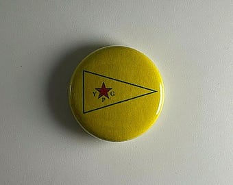 Botón de 1 pulgada con la bandera de las YPG, Y003B, insignia, pin, Unidad de Protección Popular de Rojava, Kurdistán, YPJ