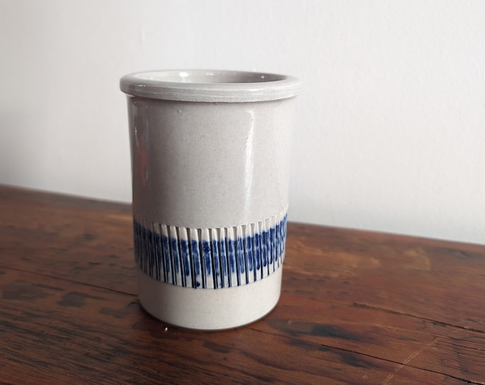 Striped Ceramic Vase - Handmade Flower Pot or Utensil Holder - Minimalist Home Decor