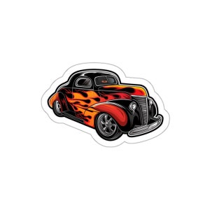 Hot Rod Sticker: Racing Car, Waterproof Vinyl Die Cut