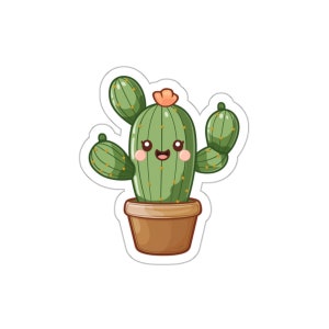 Sticker Cactus, Cute, Kawaii, Die Cut Vinyl Sticker, Premium Waterproof Sticker, Laptop, Water Bottle, Wall, Notebook,