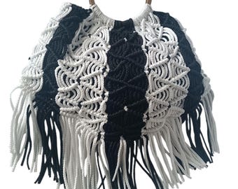 Bolso de  Macramé  hecho a mano, Clutch Boho elegante con flecos,  Regalo para Ella.