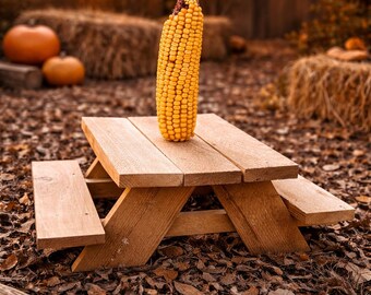 Rustic Cedar Squirrel Feeder – Handmade Picnic Table Style
