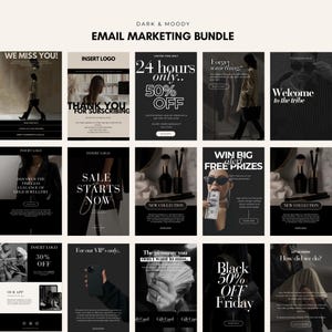 Canva Email Templates: Dark Moody Marketing Bundle (MRR PLR)