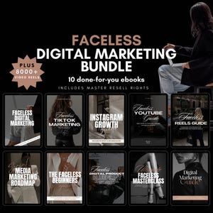 Ultimate Faceless Digital Marketing Ebook PLR Bundle | Faceless Marketing Bundle | MRR PLR Master Resell Rights, Faceless Reels Content