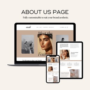 Clean Shopify about page layout with customizable text sections and brand-focused visuals, ideal for small business owners.