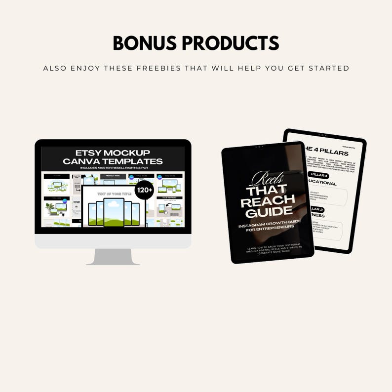 Instant Download Faceless Content Pack with Resell Rights – 1000+ premium faceless visuals designed for engaging social media posts, reels, and ads. Plus get bonus Etsy Mockup Canva Templates and Reels That Reach Guide.