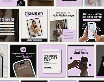 Plantillas moradas de Instagram, plantillas de redes sociales de Canva, plantilla de Instagram de Coach, Instagram estético, kit de marca para redes sociales, MRR + PLR