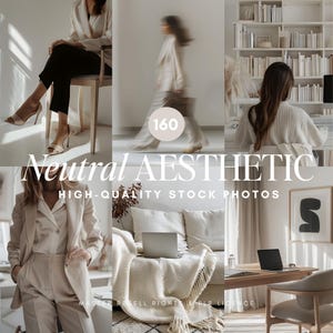 Minimalist Girl Boss Office Stock Photo – Aesthetic neutral-toned workspace with a modern desk, desktop computer, and feminine decor. Perfect for entrepreneurs, business branding, and social media content.