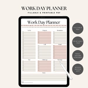 Work Day Planner: Fillable PDF, Printable To-Do List