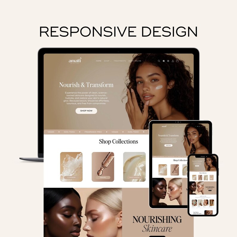 Elegant Shopify store template with customizable homepage sections, designed for creators looking for a done-for-you website setup.