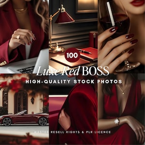 Fotos de stock rojas, Fotos de stock de jefas con estética roja, Marketing sin rostro, Contenido de lujo para portadas de Reels de Instagram, Jefa (MRR PLR)