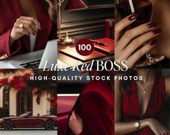 Zdjęcia stockowe w kolorze czerwonym, zdjęcia stockowe szefowej w kolorze czerwonym, marketing bez twarzy, luksusowe treści na okładkę rolki na Instagramie, szefowa (MRR PLR)