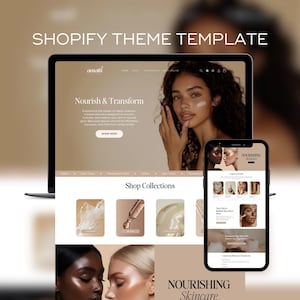 Feminine Shopify Template for Skincare Websites, Easy to Customise, Canva Banner Templates,  Shopify Website Templates Shopify Theme Website