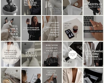 May include: A collage of images with motivational quotes and tips for building a business online. The images include text such as "Dream Believe Achieve", "Branding Creates Value", "Tell Your Story, Your Way", "Start Today", "Earn Passive Income Without Showing Your Face", and "Turn Your Laptop Into a Cash Machine".