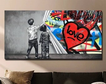 Love Heart Unleash Your Passion Uncovered Leinwanddruck von Graffiti Child Family Banksy