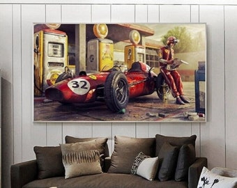 F1 Auto Rennen Vintage Leinwand Wandkunst Classic Racing Ferrari Poster für Wohnkultur Geschenk für Autoliebhaber