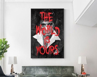 Filmplakat „Scarface Tony Montana The World is Yours“, Gemälde, Wandkunst, Leinwanddruck, Dekoration für Wohnzimmer, Heimdekoration, luxuriös