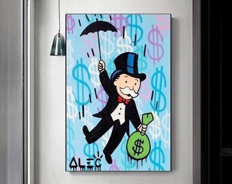 Alec Monopoly Geld-Cartoon-Graffiti-Kunstleinwand, lebendige, einzigartige Wohnzimmerdekoration, luxuriöses Geschenk