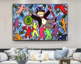 Alec Lebendiges Monopoly Dollar Handtasche Graffiti Leinwand Druck und Ins Auge fallende Wohnzimmer Wand Dekoration