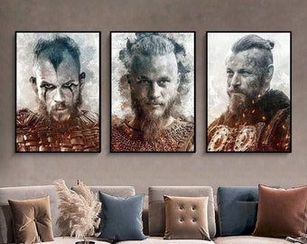 Wikinger-Leinwandgemälde – Ragnar Lothbrok Floki König Harald Porträt-Wandbild