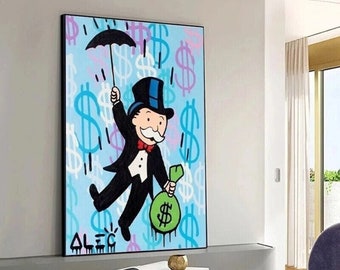 Lebendige Monopoly-Alec-Geld-Cartoon-Graffiti-Kunst-Leinwand, einzigartige Wohnzimmerdekoration, luxuriöses Geschenk