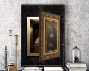 Impression sur toile Mona Lisa voûtée, décoration d'intérieur luxueuse unique, décoration de bureau, cadeau de luxe