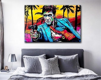 Graffiti-Kunst, Tony Montana, Leinwand-Poster, Druck, moderne Heimdekoration, abstraktes Porträtbild für Wohnzimmer, Straße, Pop-Art-Stil, Film