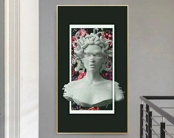 Medusas Vaporwave Sculpture Canvas Painting Luxury Beauty Floral Home Decor for Living Room