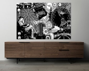 Nikola Tesla Canvas Art Inventor Wall Art Huge Canvas Art Nikola Tesla Drawings on Canvas Wall Tesla Drawings Science Engineering Wall Art