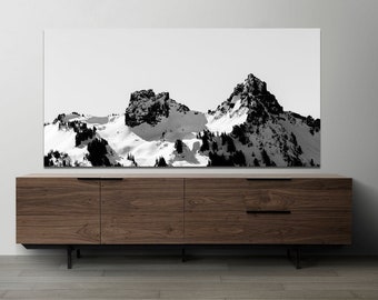 Black and White Snowy Mountain Canvas, Huge Landscape Wall Art, Relaxing Mounts View Art, Large Canvas, Home Decor, Living Room Decor