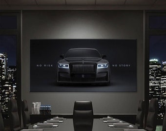 Schwarze Rolls Royce Leinwand Malerei für Haus und Büro Dekor Zitat No Risiko keine Geschichte Wand Kunst Geschenk