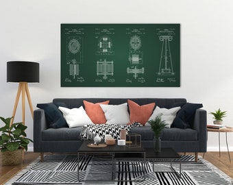 Tesla Patent Drawings Wall Art Scientific Canvas Huge Canvas Art Engineering Home Decor Tesla Canvas Electrical Engineering Wall Art Decor