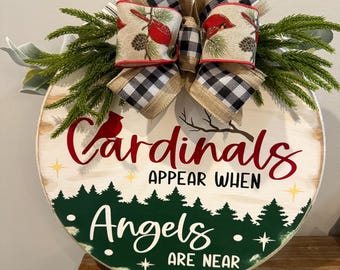 Cardinal appear  when angels are near wooden round  sign