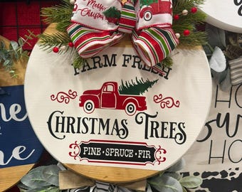 Farm fresh Christmas trees wooden round sign
