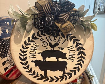 Home Sweet Home farm animals  wooden round sign