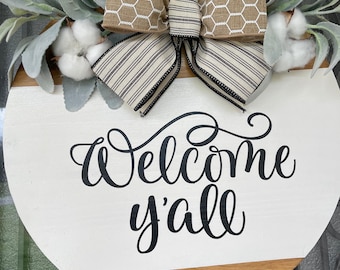 Welcome y’all wooden round sign