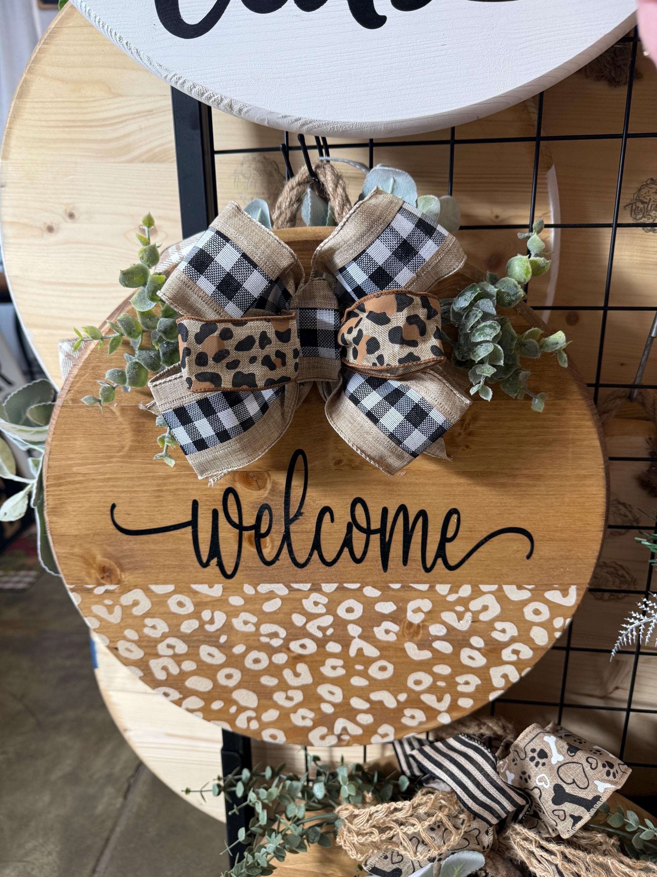 Welcome Cheetah Print Wooden Round Sign - Etsy