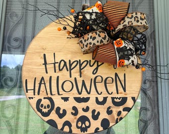 Happy Halloween with Skulls and cheetah print