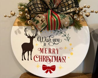 wish you a merry Christmas with a deer wooden mountain