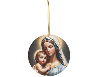 Protettore per presepe in ceramica, Medaglia della culla di Beata Maria e Gesù Bambino, regalo cattolico per battesimo o ornamento per baby shower, protettore per presepe