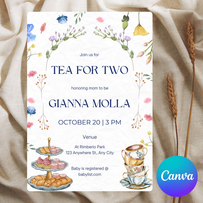 Tea for Two Baby Shower Tea Invitation Template Etsy