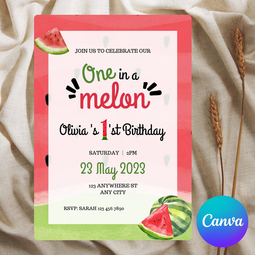 Rec Invitation One in a Mellon Birthday Invitation Template - Etsy