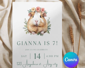 Guinea Pig, Invitation, Guinea Pig Birthday Invitations, Editable ...