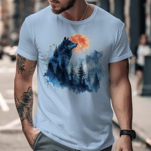 Wolf Shirt, Wolf Liebhaber Shirt, Wolf Mond Shirt, Wolf Berge Shirt, Camper Shirt, Wolf Camping Shirt, Wolf Natur Shirt, Natur Camping