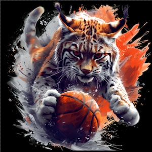 Basketball Bobcat PNG | Wildcat Mascot Design | Sport Animal Clipart for T-Shirts | Bobcat Digital File | DTF/DTG Print Ready