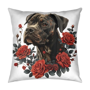 Decorative Pillows for Dog Lovers - Cane Corso Dog with Floral Design
